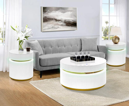 Lilola Home - Tavita 3-Piece Round Coffee Table Set with Glass Top and LED Lights in White - 98048-1 veiw 5