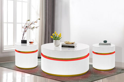 Lilola Home - Tavita 3-Piece Round Coffee Table Set with Glass Top and LED Lights in White - 98048-1 veiw 6