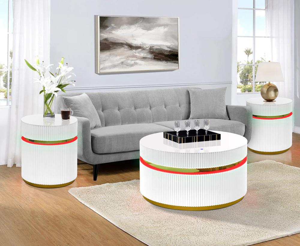 Lilola Home - Tavita 3-Piece Round Coffee Table Set with Glass Top and LED Lights in White - 98048-1 veiw 7