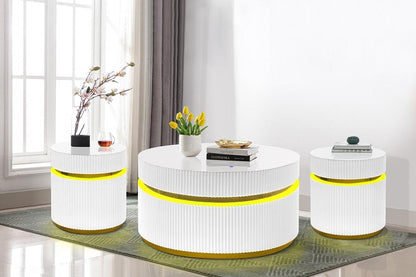 Lilola Home - Tavita 3-Piece Round Coffee Table Set with Glass Top and LED Lights in White - 98048-1 veiw 8