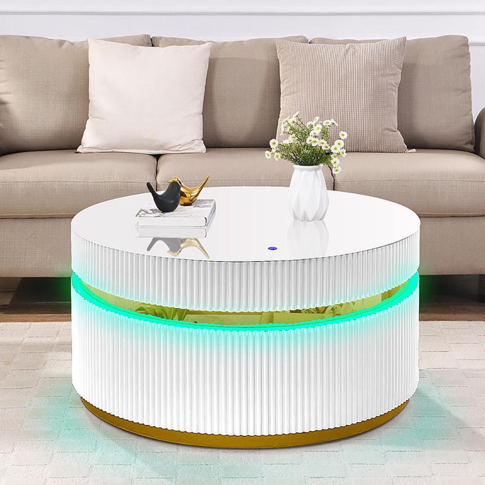Lilola Home - Tavita 39in Round White Coffee Table with Glass Top and LED Lights in White - 98049 veiw 1