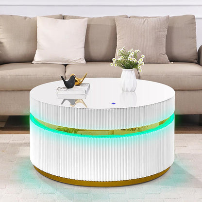 Lilola Home - Tavita 39in Round White Coffee Table with Glass Top and LED Lights in White - 98049 veiw 1