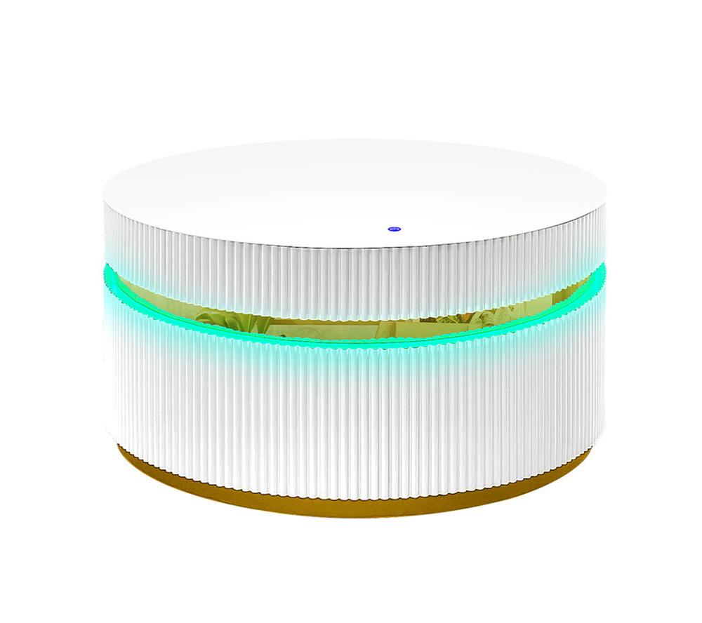 Lilola Home - Tavita 39in Round White Coffee Table with Glass Top and LED Lights in White - 98049 veiw 2
