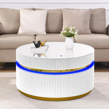 Lilola Home - Tavita 39in Round White Coffee Table with Glass Top and LED Lights in White - 98049 veiw 3