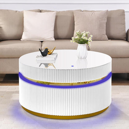 Lilola Home - Tavita 39in Round White Coffee Table with Glass Top and LED Lights in White - 98049 veiw 4