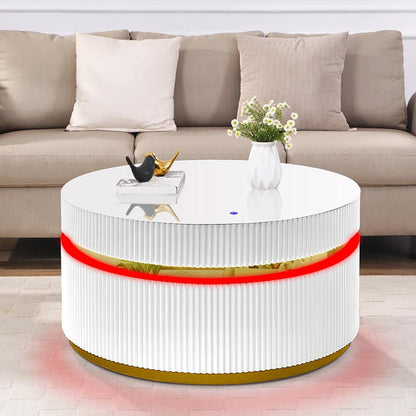 Lilola Home - Tavita 39in Round White Coffee Table with Glass Top and LED Lights in White - 98049 veiw 5