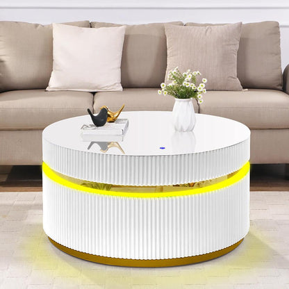Lilola Home - Tavita 39in Round White Coffee Table with Glass Top and LED Lights in White - 98049 veiw 6