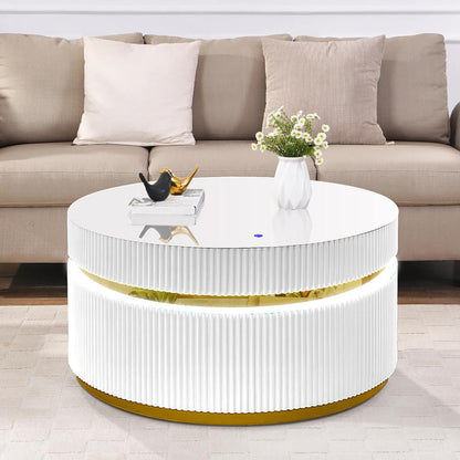 Lilola Home - Tavita 39in Round White Coffee Table with Glass Top and LED Lights in White - 98049 veiw 7
