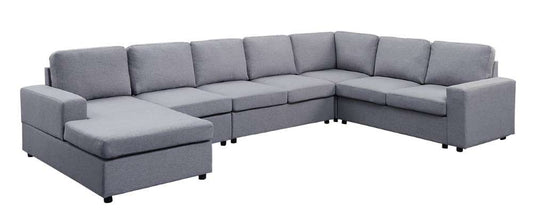 Lilola Home - Tifton Light Gray Linen 7 Seat Reversible Modular Sectional Sofa Chaise - 81802-5 veiw 1
