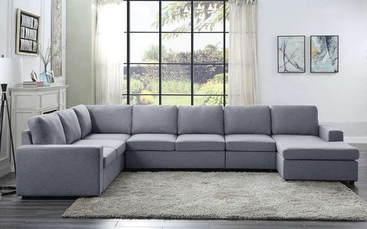 Lilola Home - Tifton Light Gray Linen 7 Seat Reversible Modular Sectional Sofa Chaise - 81802-5 veiw 2