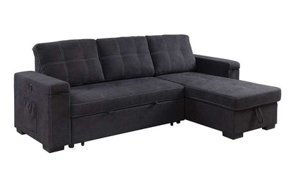 Lilola Home - Toby 95inW Black Woven Fabric Reversible Sleeper Sectional Sofa with Storage Chaise Cup Holder Charging Ports and Pockets - 81395BK veiw 1