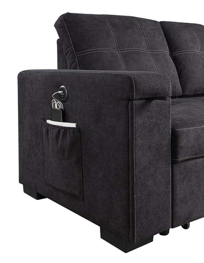 Lilola Home - Toby 95inW Black Woven Fabric Reversible Sleeper Sectional Sofa with Storage Chaise Cup Holder Charging Ports and Pockets - 81395BK veiw 2
