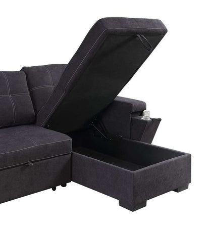 Lilola Home - Toby 95inW Black Woven Fabric Reversible Sleeper Sectional Sofa with Storage Chaise Cup Holder Charging Ports and Pockets - 81395BK veiw 4