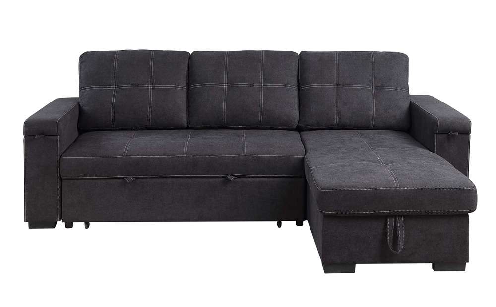 Lilola Home - Toby 95inW Black Woven Fabric Reversible Sleeper Sectional Sofa with Storage Chaise Cup Holder Charging Ports and Pockets - 81395BK veiw 5