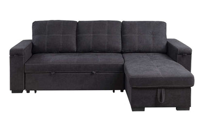 Lilola Home - Toby 95inW Black Woven Fabric Reversible Sleeper Sectional Sofa with Storage Chaise Cup Holder Charging Ports and Pockets - 81395BK veiw 5