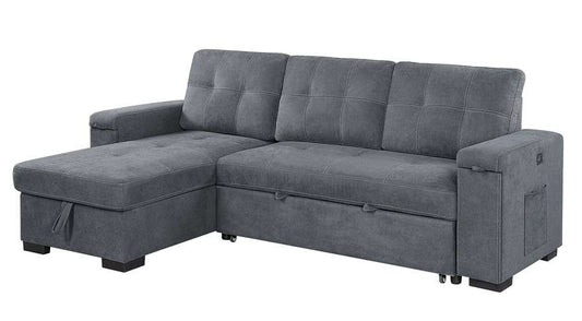 Lilola Home - Toby Gray Woven Fabric Reversible Sleeper Sectional Sofa with Storage Chaise Cup Holder USB Ports and Pockets - 81395 veiw 1