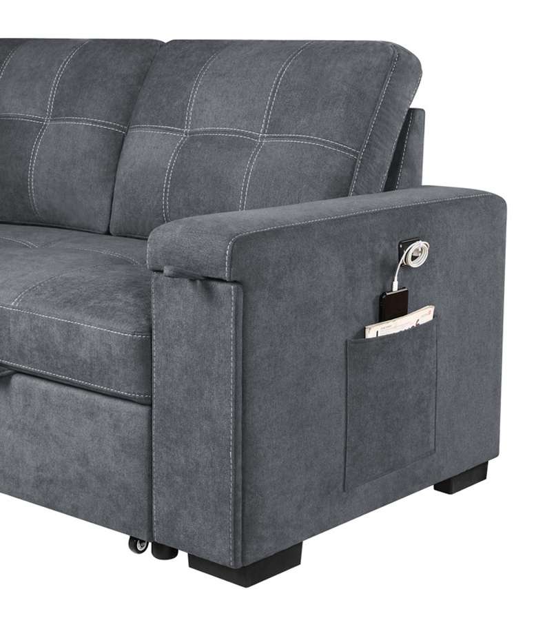 Lilola Home - Toby Gray Woven Fabric Reversible Sleeper Sectional Sofa with Storage Chaise Cup Holder USB Ports and Pockets - 81395 veiw 3