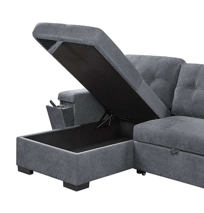 Lilola Home - Toby Gray Woven Fabric Reversible Sleeper Sectional Sofa with Storage Chaise Cup Holder USB Ports and Pockets - 81395 veiw 4