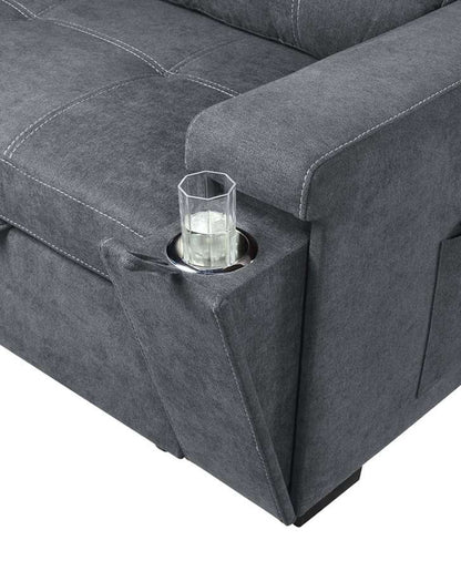 Lilola Home - Toby Gray Woven Fabric Reversible Sleeper Sectional Sofa with Storage Chaise Cup Holder USB Ports and Pockets - 81395 veiw 6