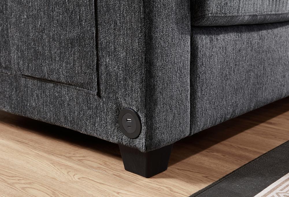 Lilola Home - Trey 115inW Gray Chenille Sectional Sofa with Adjustable Backrest, Charging Ports, Pockets, Tufting, Storage Ottoman, Throw Pillows in Gray - 89306 veiw 9