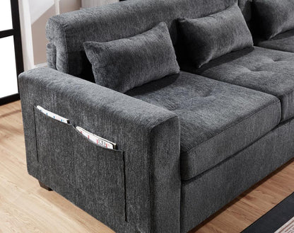Lilola Home - Trey 115inW Gray Chenille Sectional Sofa with Adjustable Backrest, Charging Ports, Pockets, Tufting, Storage Ottoman, Throw Pillows in Gray - 89306 veiw 11
