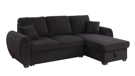 Lilola Home - Veronica 95inW Black Teddy Fleece Reversible Sleeper Sectional Sofa with Storage Chaise - 89336 view 1