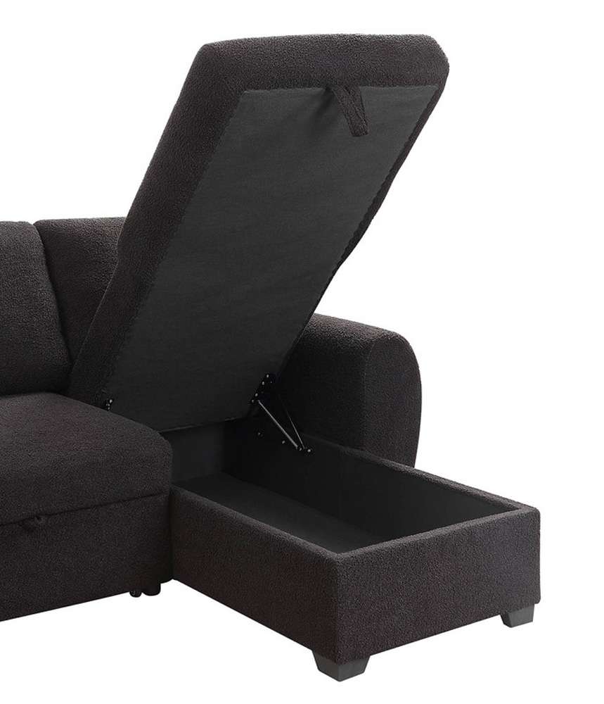 Lilola Home - Veronica 95inW Black Teddy Fleece Reversible Sleeper Sectional Sofa with Storage Chaise - 89336 veiw 3