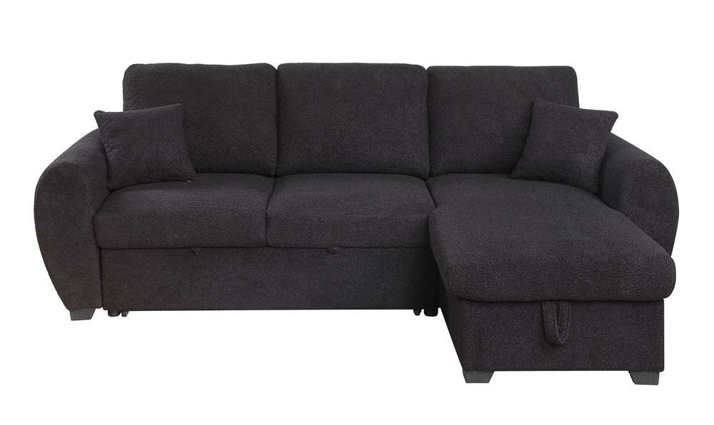 Lilola Home - Veronica 95inW Black Teddy Fleece Reversible Sleeper Sectional Sofa with Storage Chaise - 89336 veiw 4