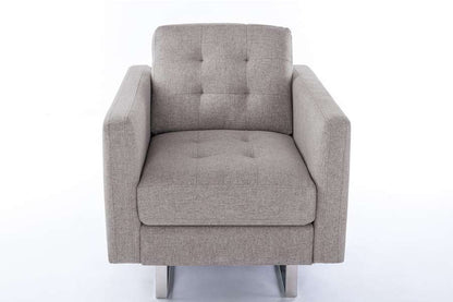 Lilola Home - Victoria Beige Linen Fabric Armchair with Metal Legs, Side Pockets, and Pillow - 88865BE-C veiw 2