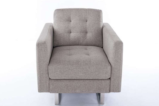 Lilola Home - Victoria Beige Linen Fabric Armchair with Metal Legs, Side Pockets, and Pillow - 88865BE-C veiw 2