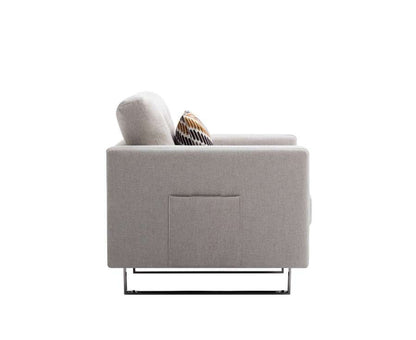 Lilola Home - Victoria Beige Linen Fabric Armchair with Metal Legs, Side Pockets, and Pillow - 88865BE-C veiw 5