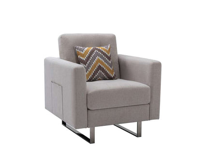Lilola Home - Victoria Beige Linen Fabric Armchair with Metal Legs, Side Pockets, and Pillow - 88865BE-C veiw 6