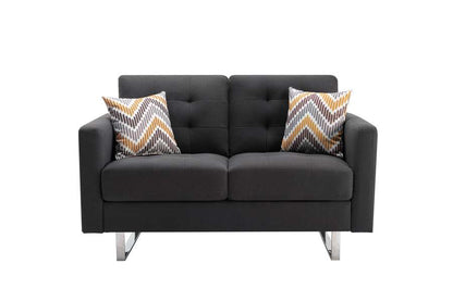 Lilola Home - Victoria Dark Gray Linen Fabric Loveseat with Metal Legs, Side Pockets, and Pillows - 88865-L veiw 2