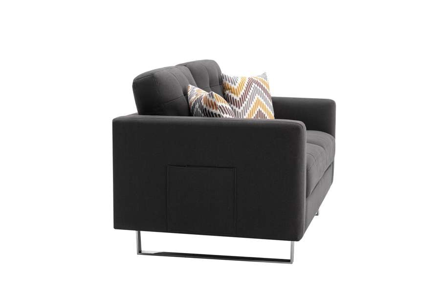 Lilola Home - Victoria Dark Gray Linen Fabric Loveseat with Metal Legs, Side Pockets, and Pillows - 88865-L veiw 4
