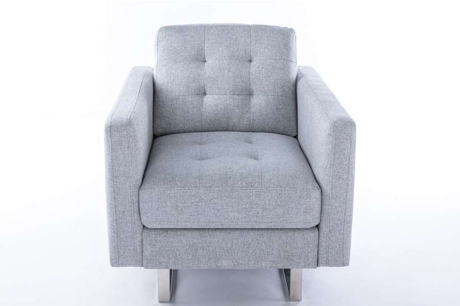 Lilola Home - Victoria Light Gray Linen Fabric Armchair with Metal Legs, Side Pockets, and Pillow - 88865LG-C veiw 2