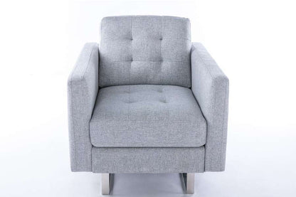 Lilola Home - Victoria Light Gray Linen Fabric Armchair with Metal Legs, Side Pockets, and Pillow - 88865LG-C veiw 2
