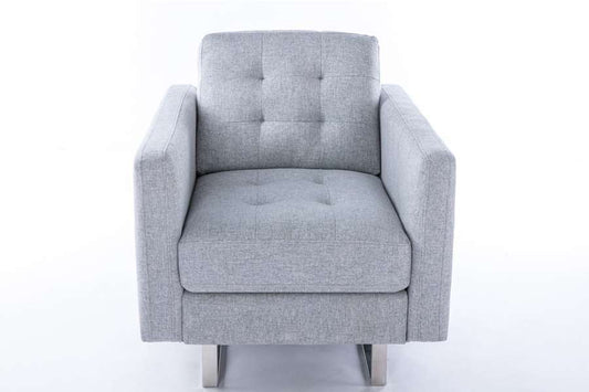Lilola Home - Victoria Light Gray Linen Fabric Armchair with Metal Legs, Side Pockets, and Pillow - 88865LG-C veiw 2