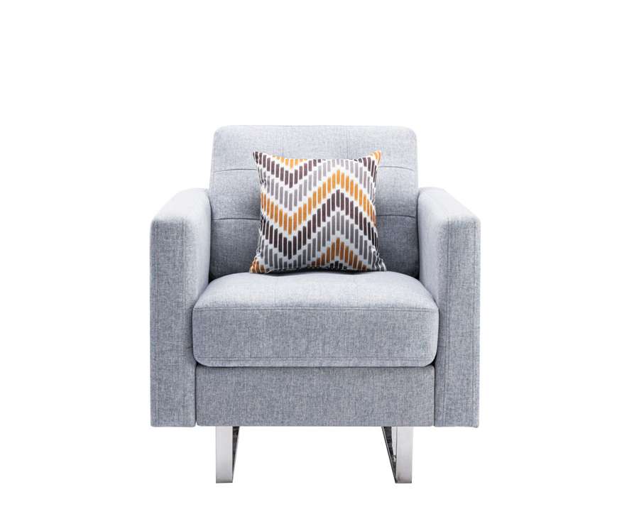 Lilola Home - Victoria Light Gray Linen Fabric Armchair with Metal Legs, Side Pockets, and Pillow - 88865LG-C veiw 3