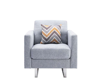 Lilola Home - Victoria Light Gray Linen Fabric Armchair with Metal Legs, Side Pockets, and Pillow - 88865LG-C veiw 3