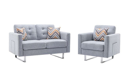 Lilola Home - Victoria Light Gray Linen Fabric Loveseat Chair Living Room Set with Metal Legs, Side Pockets, and Pillows - 88865LG veiw 1