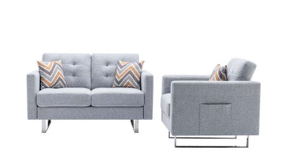 Lilola Home - Victoria Light Gray Linen Fabric Loveseat Chair Living Room Set with Metal Legs, Side Pockets, and Pillows - 88865LG veiw 2