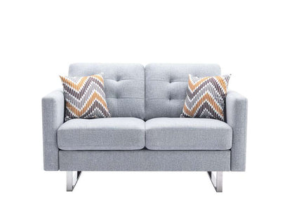 Lilola Home - Victoria Light Gray Linen Fabric Loveseat with Metal Legs, Side Pockets, and Pillows - 88865LG-L veiw 2