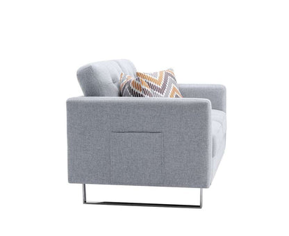 Lilola Home - Victoria Light Gray Linen Fabric Loveseat with Metal Legs, Side Pockets, and Pillows - 88865LG-L veiw 4