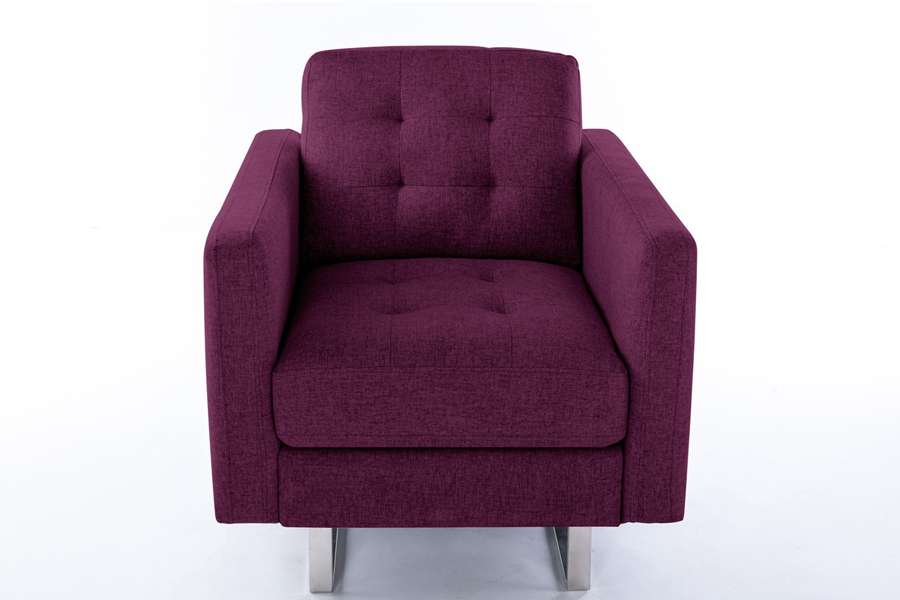 Lilola Home - Victoria Purple Linen Fabric Armchair with Metal Legs, Side Pockets, and Pillow - 88865PE-C veiw 2