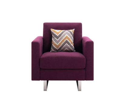 Lilola Home - Victoria Purple Linen Fabric Armchair with Metal Legs, Side Pockets, and Pillow - 88865PE-C veiw 3