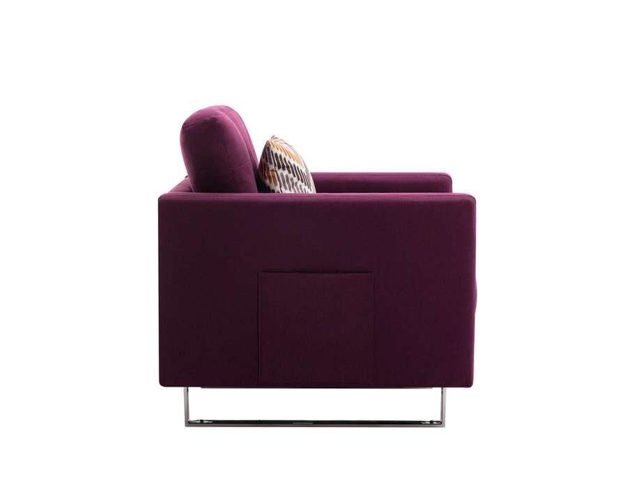 Lilola Home - Victoria Purple Linen Fabric Armchair with Metal Legs, Side Pockets, and Pillow - 88865PE-C veiw 5