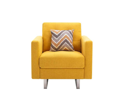Lilola Home - Victoria Yellow Linen Fabric Armchair with Metal Legs, Side Pockets, and Pillow - 88865YW-C veiw 3