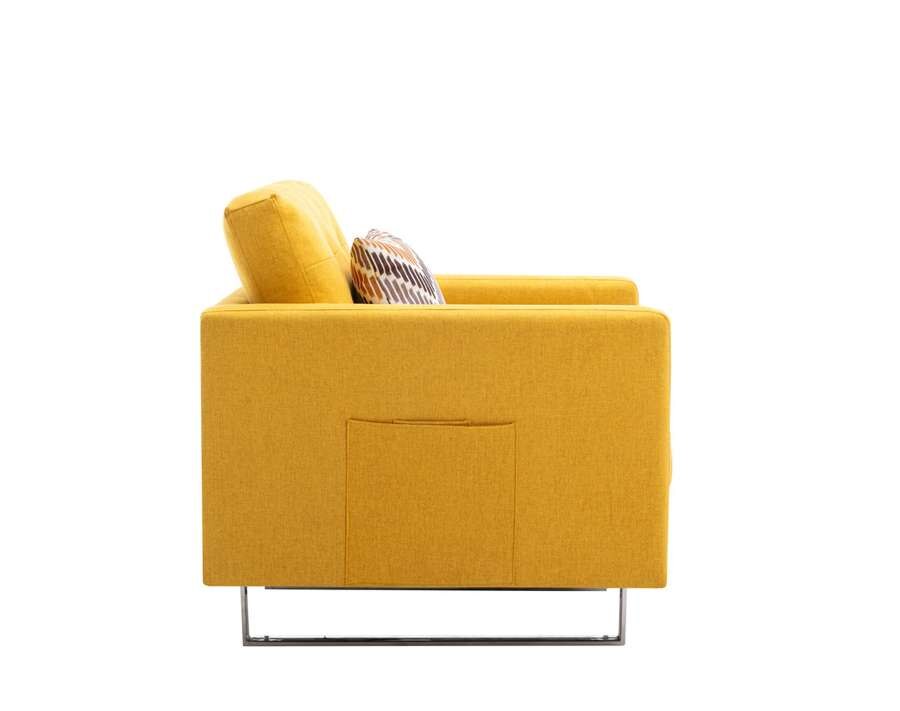 Lilola Home - Victoria Yellow Linen Fabric Armchair with Metal Legs, Side Pockets, and Pillow - 88865YW-C veiw 5