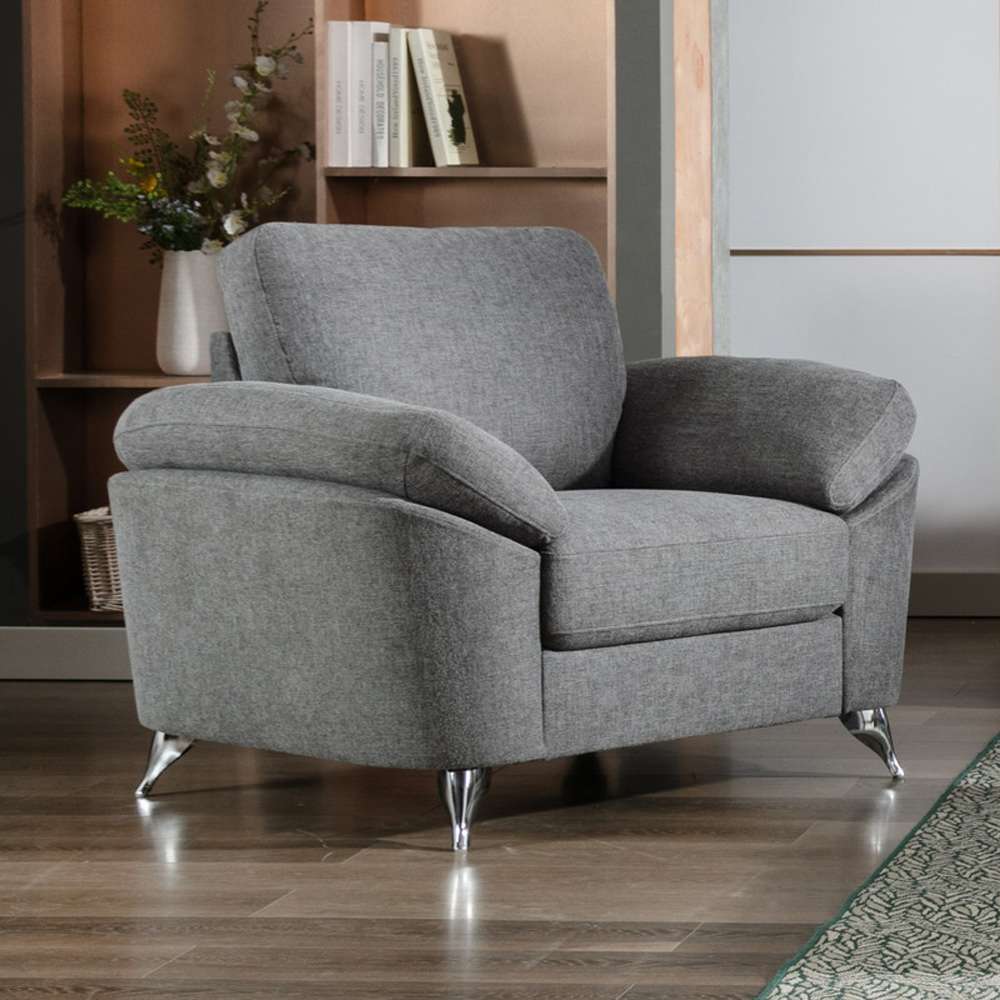 Lilola Home - Villanelle Light Gray Linen Chair with Chrome Finish Legs - 89732-C veiw 1