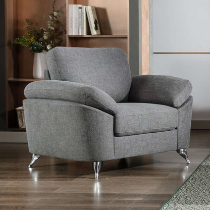 Lilola Home - Villanelle Light Gray Linen Chair with Chrome Finish Legs - 89732-C veiw 1